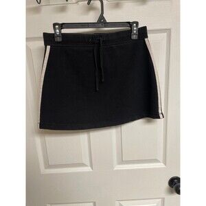 Small Black Drawstring Cotton Double White Stripe Skirt